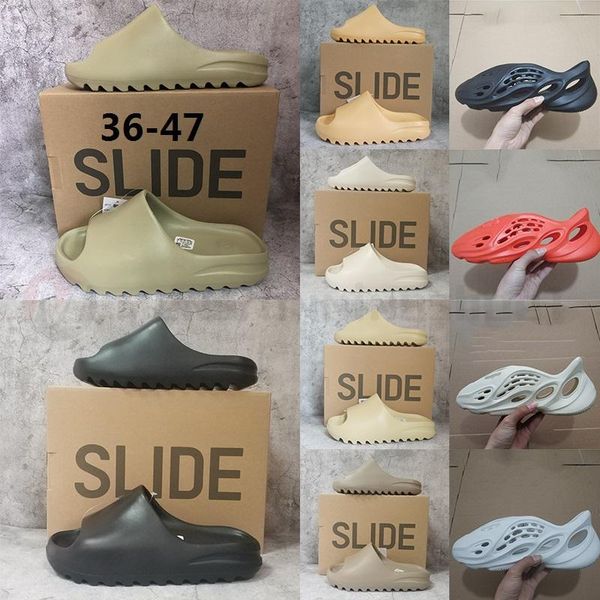 

with box foam runner sandal earth brown triple black white sand resin mens slides kanye slipper luxurys designers women home loafers 36-47