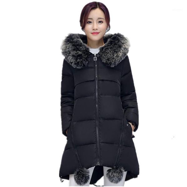 

casual winter jacket women coat warm parkas overcoats female plus size thick hooded long jacket fur collar coat women 5xl q9511, Black