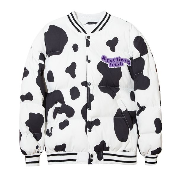 

2021 new winter cow color print thick parkas men streetwear casual down coats harajuku hip hop bomber jacket warm outwear tinz, Black