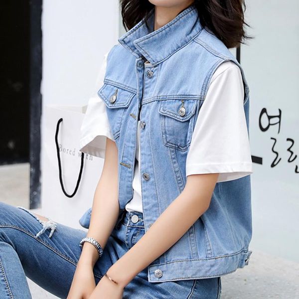 

denim jeans jacket summer autumn sleeveless casual short jackets chaqueta mujer jaqueta feminina women coat ladies coats, Black;brown
