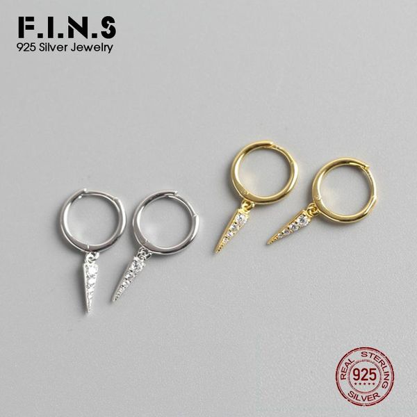 

f.i.n.s korean fashion jewelry earrings 925 sterling silver minimalist spike triangle cz earrings for women small hoop, Golden;silver
