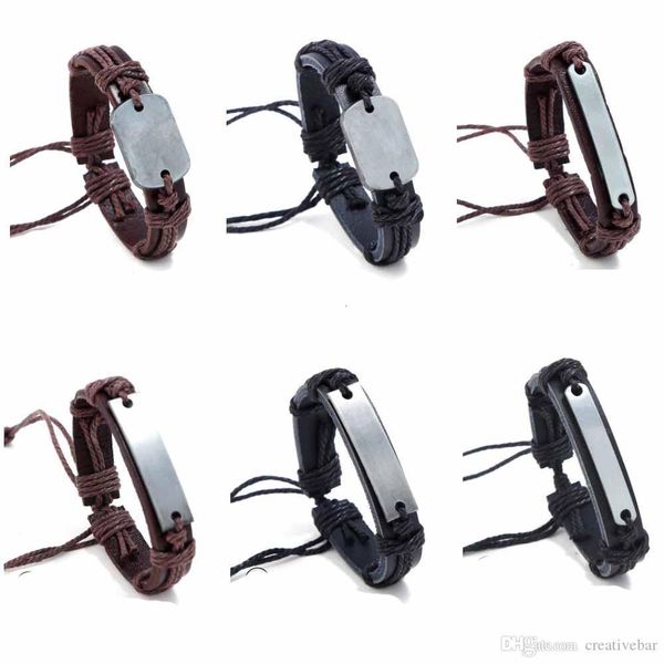 

cool new genuine leather bracelet jewelry bangle factoryvt83supply cuff pewter metal blank plate charm bracelets sh