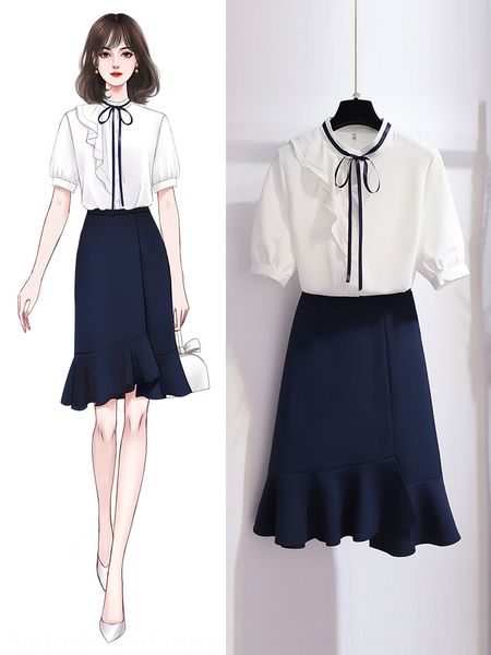 

suit women's summer 2020 new professional fishtail skirt fishtail skirt temperament goddess fan chiffon two-piece suit age reduction sl, Gray