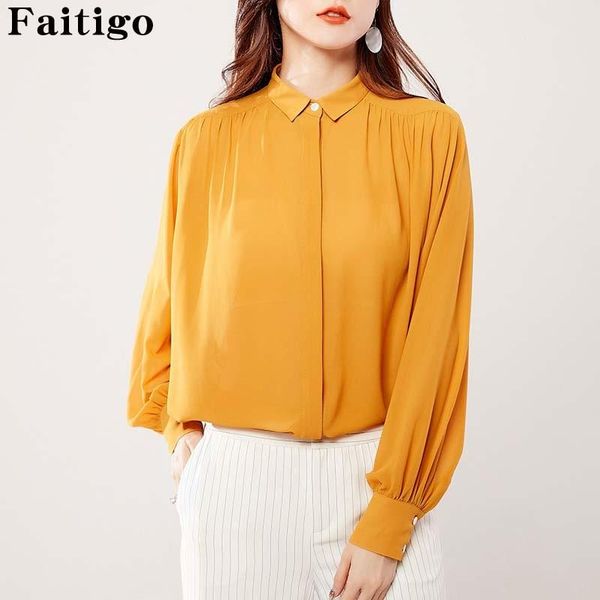 

womens and blouses autumn fashion korean elegant turn-down collar long sleeve office ladies shirts plus size chiffon blouse, White