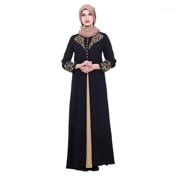 

muslim elegant dress women abaya dubai kaftan muslim flowers stamping dress long sleeve loose islamic female clothing1, Red