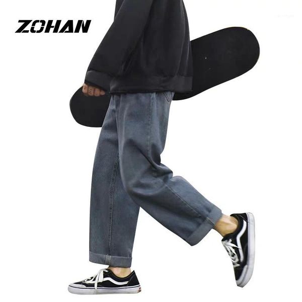 

zohan wide-leg jeans men's tide brand summer thin section trend straight hong kong style swindle handsome male nine-point pants1, Blue