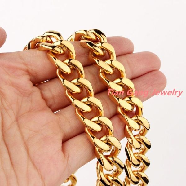 

7"-40" 15mm new men's jewelry 316l stainless steel gold curb cuban link chain mens necklace or bracelet fashion jewelry, Silver