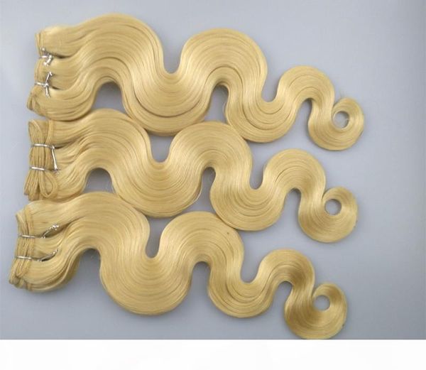 

tangle shedding 3 or 4 bundles lot russion body wave hair weave 100% human hair bleach blonde 613# color double weft, Black