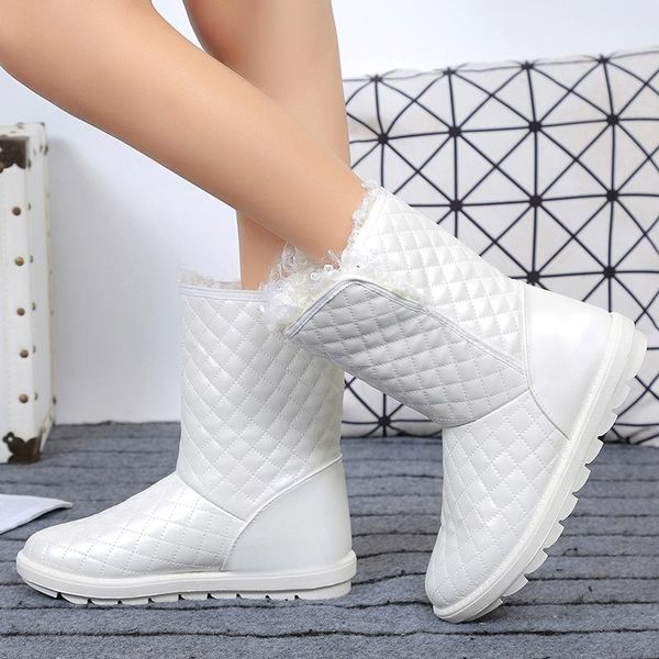 

зима короткие плюшевые keep warm snow boots женщины мода круглый toe покрытием ботильоны обувь женщина сплошной цвет flat хлопок обувь, Black