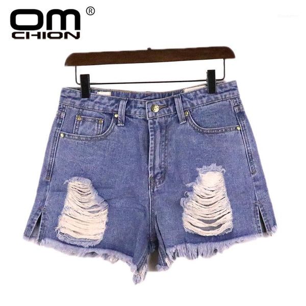 

omchion plus size xxxl 2020 new vintage ripped holes denim shorts women casual pocket jeans shorts punk pants lnz271, Blue