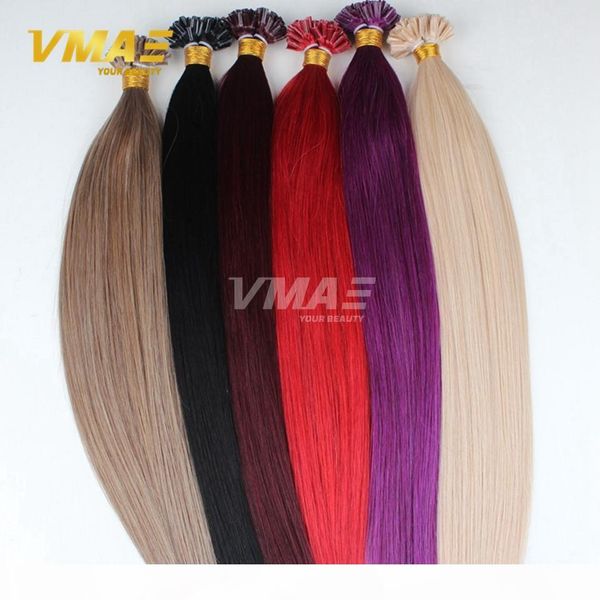 

vmae brazilian keratin fusion pre bonded straight all color natural 613 blonde red purple virgin hair u nail tip human hair extension, Black