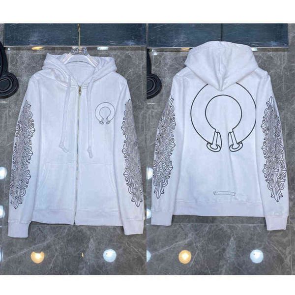 

classic fashion ch quality hoodie brand zipper autumn winter sweatshirts designer luxury men sweater horseshoe phantom cross print hooded wo, Black