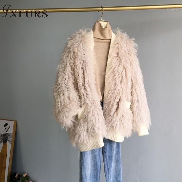 

2019 new arrival women knitted mongolia lamb fur jackets outwear girl fashion real fur overcoats lamb coats winter warm1, Black