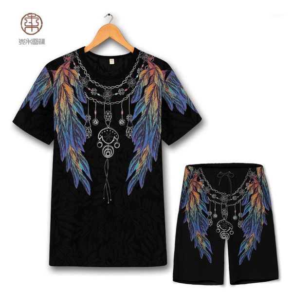 

creative printing fashion oversized t shirt and shorts suit summer 2018 hollow breathable quality mens short sets1, Gray