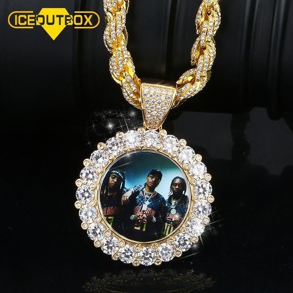 

custom p memory medallions solid pendant necklace with shining big crystal hip hop jewelry for men's 8mm big rope chain box 201013, Silver