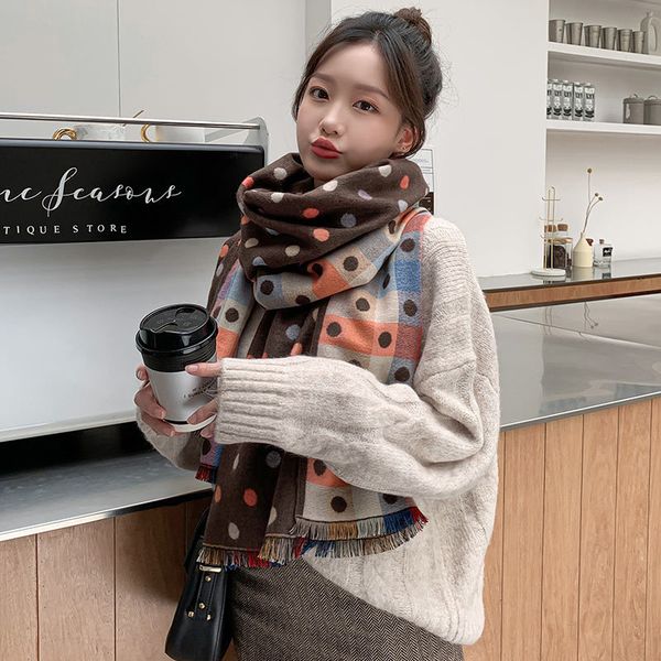 

korean autumn and winter scarves women wave point fashion imitation cashmere warm neck fashion temperament long shawl for external use, Blue;gray