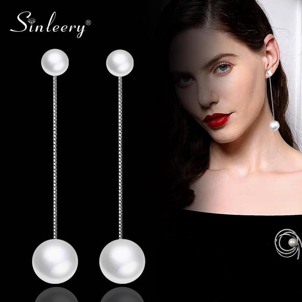 

dangle & chandelier sinleery elegant double simulated gray white pearl long drop earrings for women wedding party jewelry es226 ssh, Silver