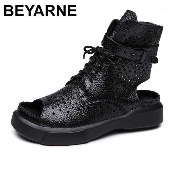 

dress shoes beyarne 2021 fashion ladies sandals hollow out gladiator women flats open toe genuine leather summer cool boots1, Black