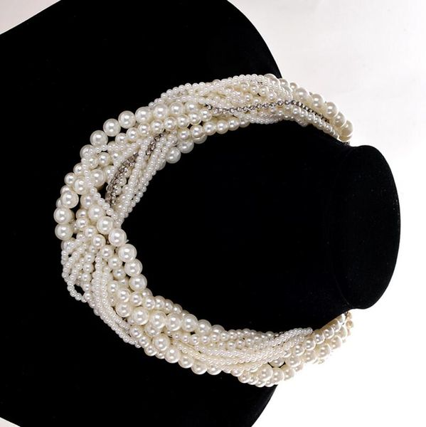 

new fashion retro exaggerated multi-layer white pearl braided necklace to send friends gifts jewelry clothing accessories, Black