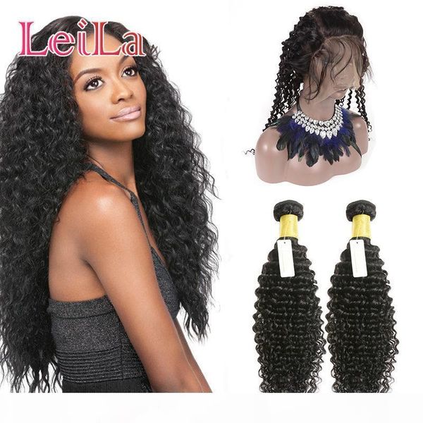 

peruvian 360 lace frontal with bundles virgin human hair lace band baby hair deep wave lace frontal with 2 bundles 3 pieces lot, Black;brown
