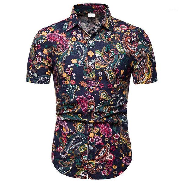 

2020 new summer men's flower shirt fashion slim fit short sleeve print male hawaii clothes trend man casual floral shirts1, White;black