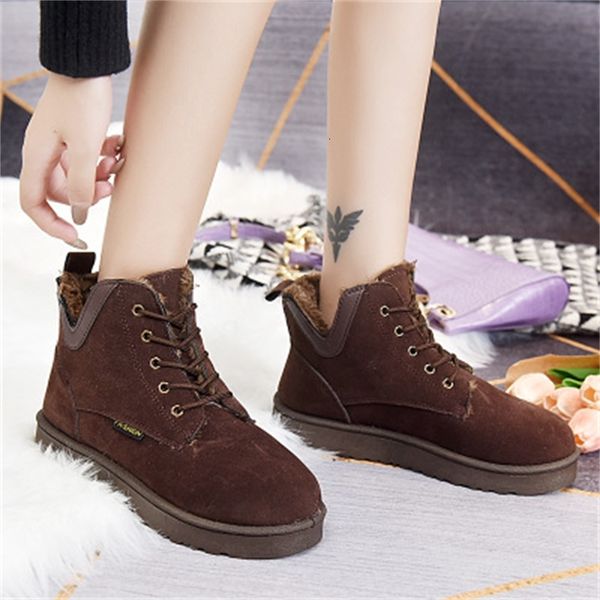 

new fashionable 2021 snow lace up to thick, warm winter women's shoes black boots brown 65l3
