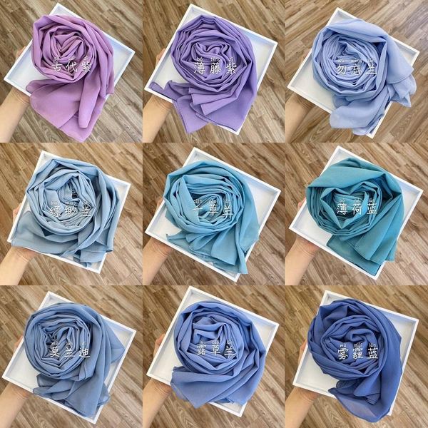 

chiffon hijab indonesia scarf muslim headscarf wrap solid color long shawls headband islamic underscarf dropshipping, Blue;gray