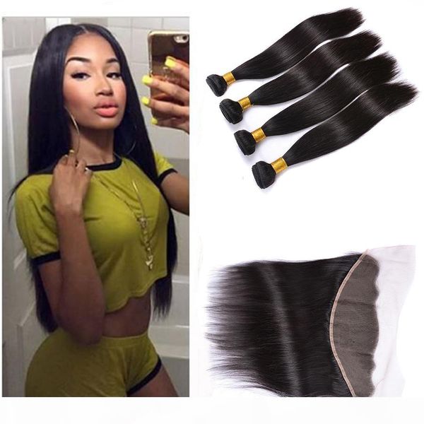 

10a peruvian hair 4 bundles with full lace closure with baby hair 13x4 frontal with bundles brazilian peruvian malaysian indian hair, Black;brown