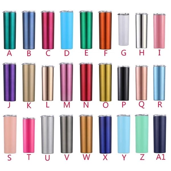 

20oz stainless steel skinny slim tumbler straight cup vacuum insulated beer coffee mugs with lid 27colors