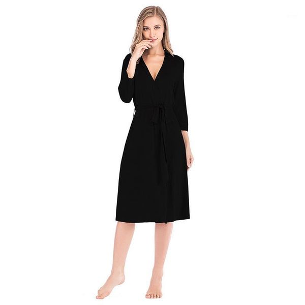 

kimono bathrobe women modal cotton v-neck bathrobe belt autumn winter casual loose sleepwear dressing gown nightwear1, Black;red