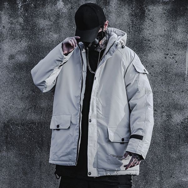 

yemi fashion | youth tooling cotton padded jacket men's warm and loose fashion harajuku style hooded cotton padded jacket, Black