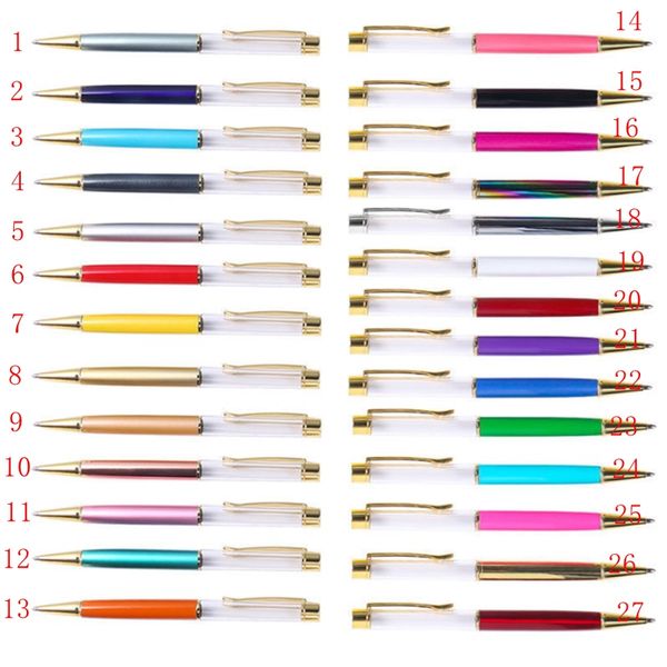 Оптовая продажа 27 цветов DIY пустые трубки шариковые ручки металлические ручка самозаполнения плавающие блеск сушеный цветок хрустальный ручка студент писать подарок