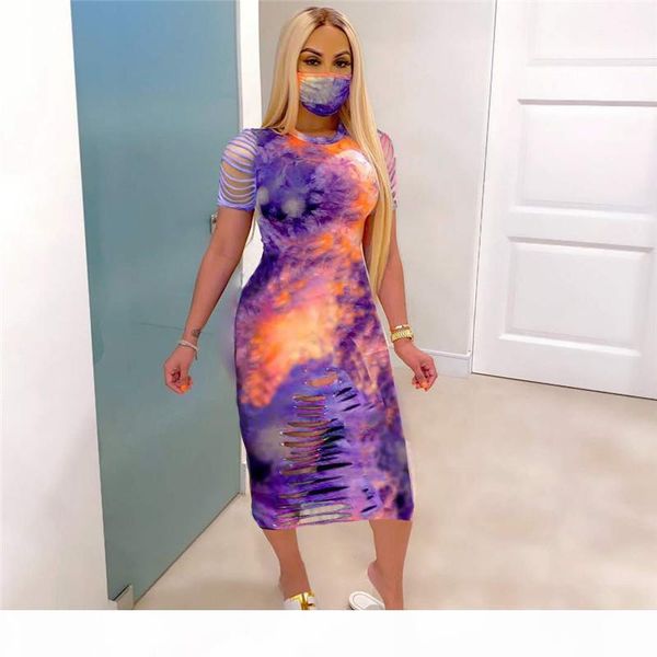 

plus size 2x summer women trendy dress fashion tie dye one-piece dress ripped holes one-piece skirt skinny bodycon dress no mask 3436, Gray