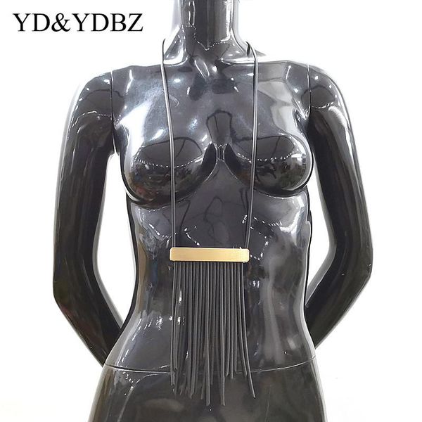

pendant necklaces yd&ydbz 2021 fashion necklace for women tassel rubber layering harajuku two uses long jewellery choker leather, Silver