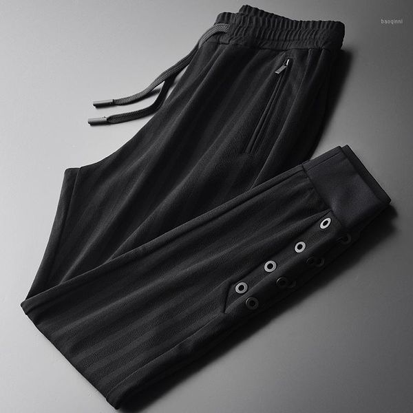 

new autumn and winter mens pants metal eyelet thick mens trousers plus size 4xl elastic waist slim black pant man1