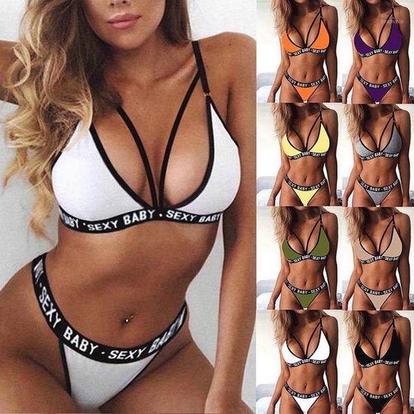 

2020 fashion women letter solid patchwork lingerie underwear g-string set bra set g thongs bra push up vest1, Red;black