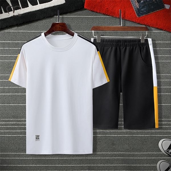 

summer men set sportswear fashion 2020 mens clothing black white t shirts shorts casual tracksuits male track suit plus size 4xl c0927