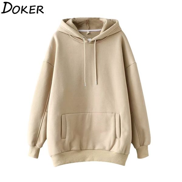 

casual solid warm pullovers hoodies sweatshirts women long sleeve hooded sweatshirt autumn winter female harajuku loose 201201, Black