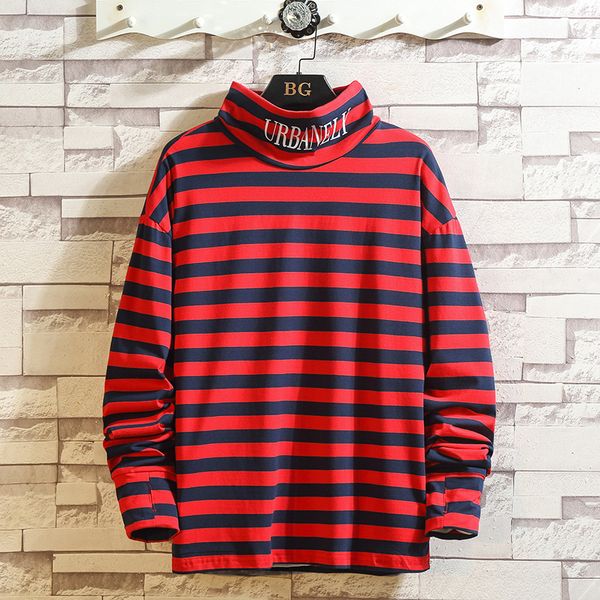 

2021 new autumn spring fashion striped oversized male tshirt long sleeve neck t-shirt for the man superior t-shirts wagh, White;black