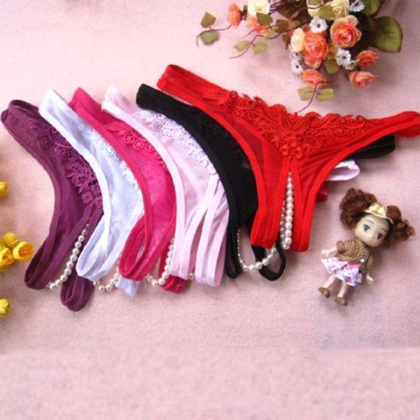 

fashion women's t-thong thong pearl net gauze transparent panties wholesale black purple white rose red, Black;pink