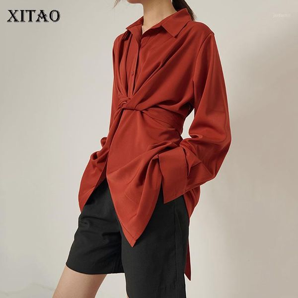 

xitao minority irregular design womens and blouses turn down collar personality shirt slim was thin spring autumn 33171, White