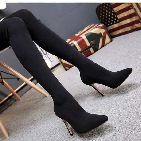 

2021 newwomen super boots ladies over knee boots autumn winter pointed elastic fabric 11cm high heel socks zh1001921, Black