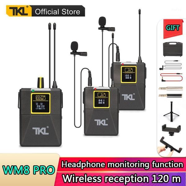 

tkl 100 channel professional dual wireless lavalier microphone system for slr camera camcorder and phone uhf lapel microphone1