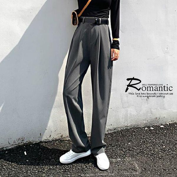 

women's pants & capris mazefeng chic high waist loose straight women office ladies suit pant 2021 autumn female long trousers pantalon, Black;white