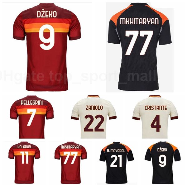 

2020 2021 soccer 9 dzeko 77 mkhitaryan jersey 7 pellegrini 11 kolarov 21 veretout 22 zaniolo 8 perotti football shirt kits -m, Black;yellow