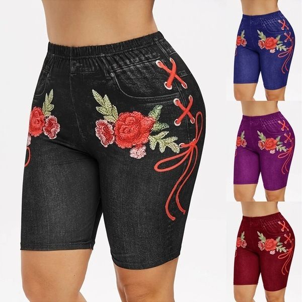 

women's print denim floral high waist leggings large swimsuit bandage bathing suits padr1gd