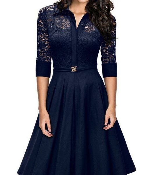 

new mid sleeve with lace and cut out dress, Black;gray