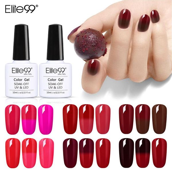 

nail gel elite99 10ml thermal temperature change wine red color polish soak off uv chameleon changing varnish lacquer, Red;pink