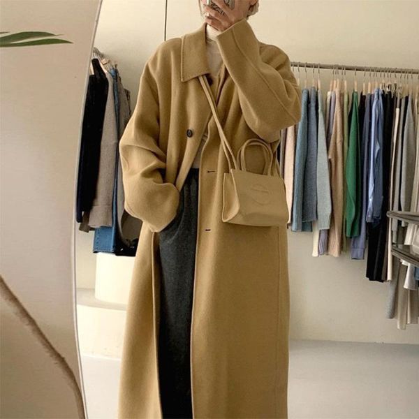 

woolen coat women's new autumn and winter 2020 versatile korean version loose temperament hepburn style medium length woolen coa, Black