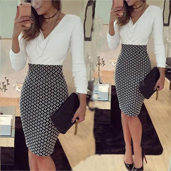

office dress cocktail stretch casual pencil formal party casual temperament v-neck comfortable elastic work slim ol business, Black;gray